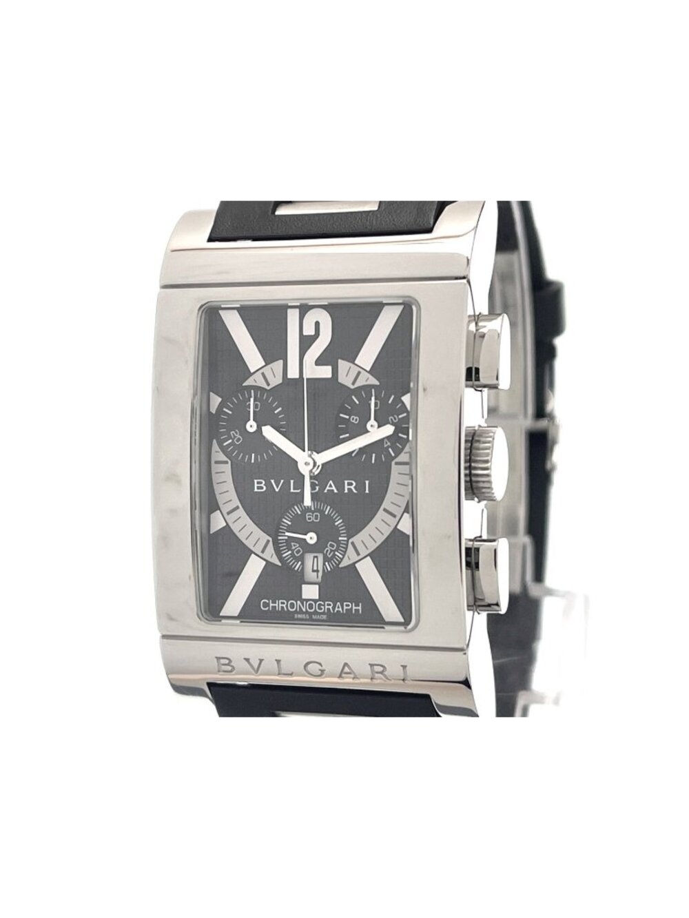 Bvlgari Rettangolo Chrono Watch Stainless Steel Black Dial Quartz
